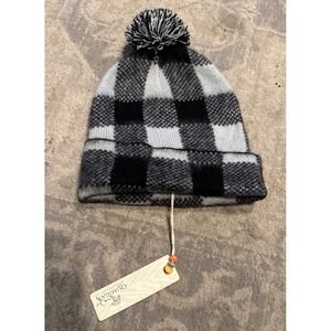 Quagga Black Buffalo Check Women's Beanie Pom‎ Pom One Size New